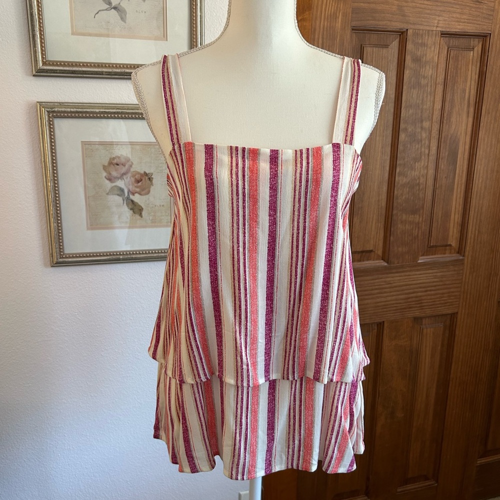 Striped Pink and White Women's Tiered Tank Top